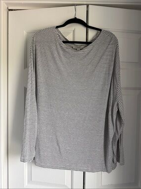 All Saints White and Black Thin-Striped Long Sleeve Tee